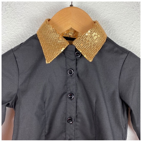 NWT Liv Kids Sequin Button Down Long Sleeve Shirt in Black‎ Size 4/5 - Picture 4 of 10
